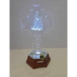 Bradford Exchange Jesus The Bread Of Life Illuminated Glass Cross Wooden Base
